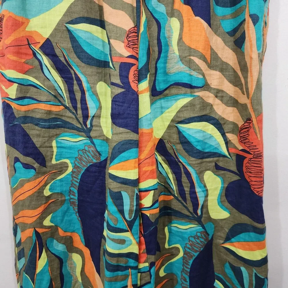 Soft Surroundings Aliso Point Tropical Linen Pants Hawaiian Green Wide Leg Sz L